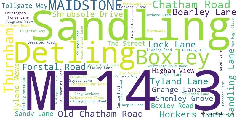 A word cloud for the ME14 3 postcode